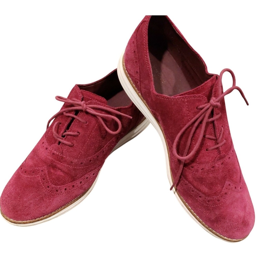 Cole Haan Grand Ambition Wingtip Oxford Burgundy Suede Leather Shoes